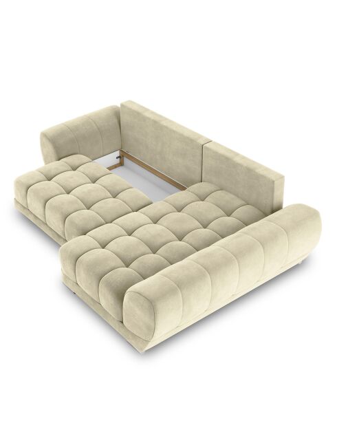 Canapé d'angle droit Velours convertible avec Coffre de Rangement Nuage beige - 285x192x92 cm