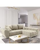 Canapé d'angle droit Velours convertible avec Coffre de Rangement Nuage beige - 285x192x92 cm