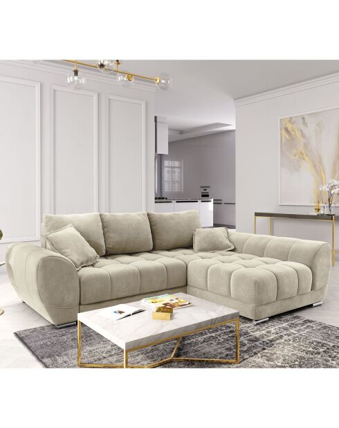 Canapé d'angle droit Velours convertible avec Coffre de Rangement Nuage beige - 285x192x92 cm