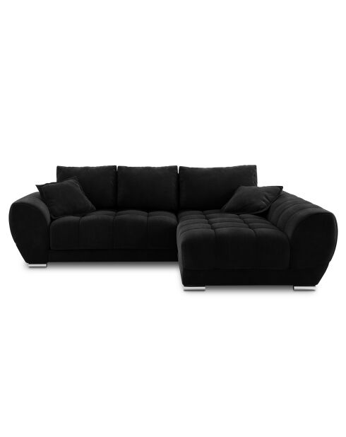 Canapé d'angle droit Velours convertible avec Coffre de Rangement Nuage noir - 285x192x92 cm