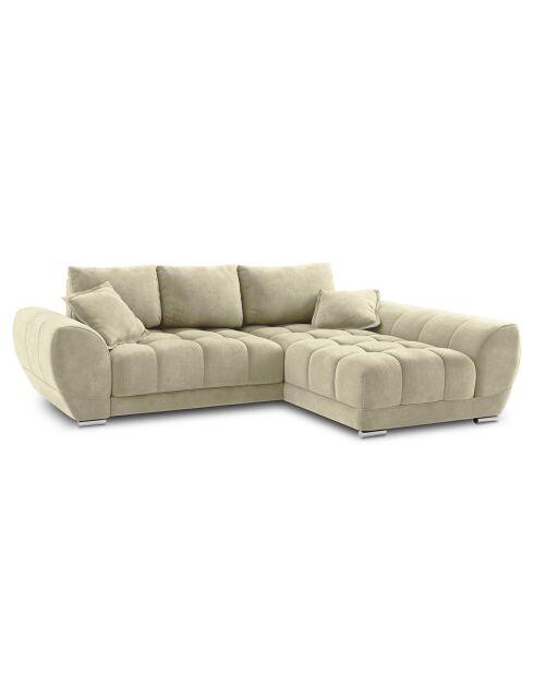 Canapé d'angle droit Velours convertible avec Coffre de Rangement Nuage beige - 285x192x92 cm