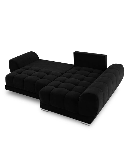 Canapé d'angle droit Velours convertible avec Coffre de Rangement Nuage noir - 285x192x92 cm