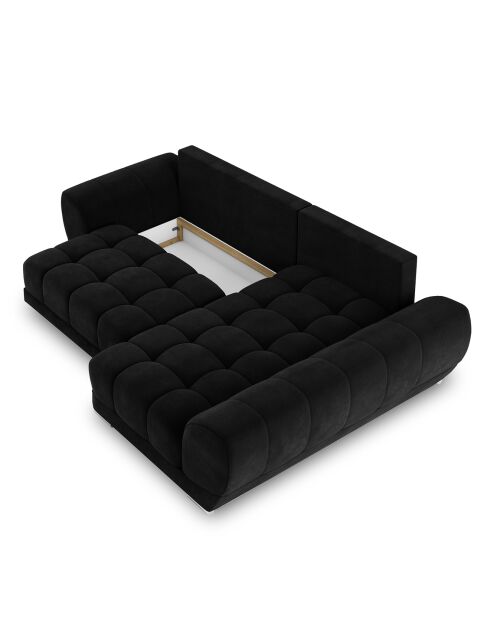 Canapé d'angle droit Velours convertible avec Coffre de Rangement Nuage noir - 285x192x92 cm