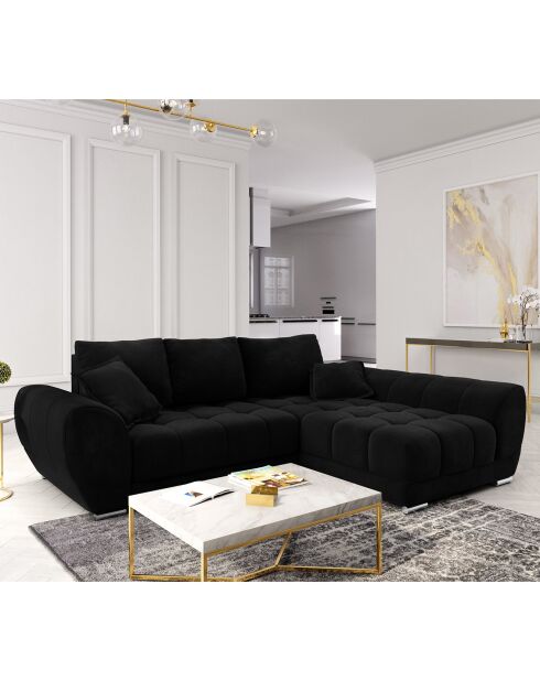 Canapé d'angle droit Velours convertible avec Coffre de Rangement Nuage noir - 285x192x92 cm