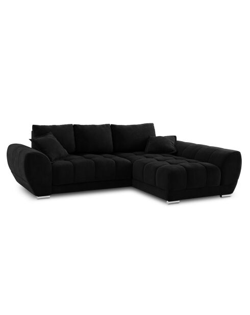 Canapé d'angle droit Velours convertible avec Coffre de Rangement Nuage noir - 285x192x92 cm