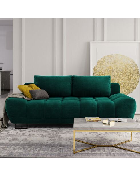 Canapé Velours convertible avec Coffre de Rangement Cirrus vert bouteille - 215x112x90 cm