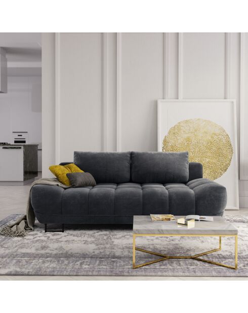 Canapé Velours convertible avec Coffre de Rangement Cirrus gris foncé - 215x112x90 cm