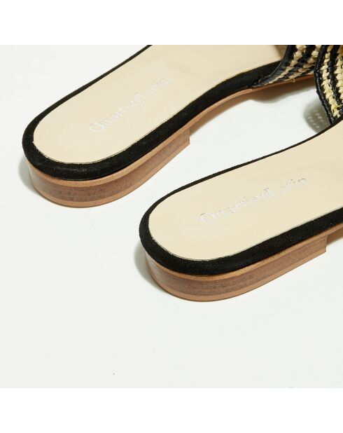 Zwart/natuurlijke raffia-muiltjes