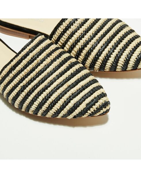 Zwart/natuurlijke raffia-muiltjes