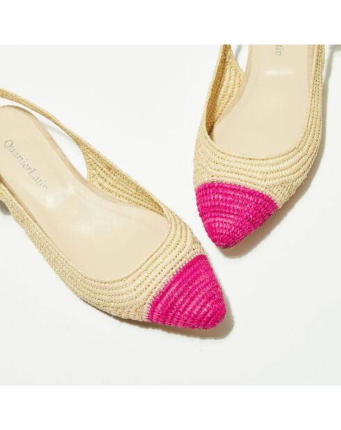 Slingbacks en Raphia fuschia/naturel