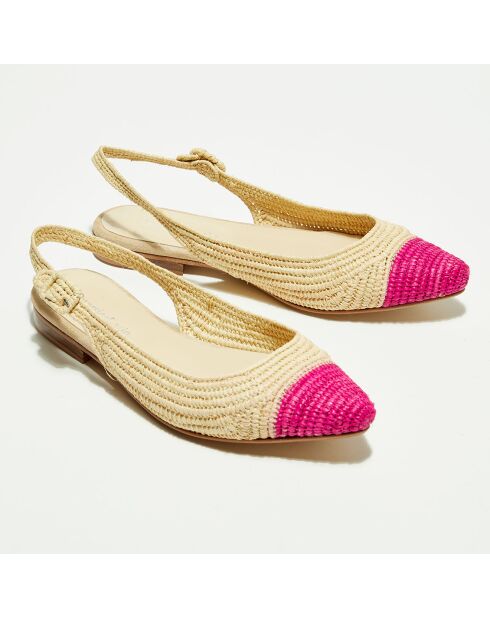 Slingbacks en Raphia fuschia/naturel