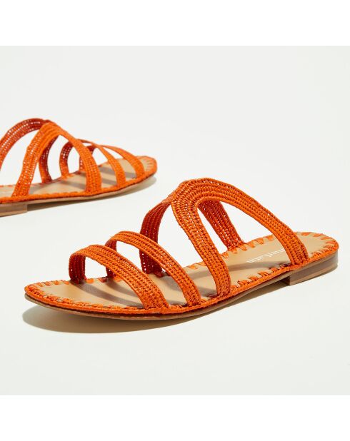 Oranje pantoffels van raffia