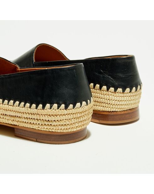 Mocassins en Cuir & Raphia noires