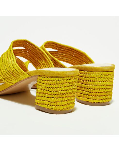 Gelbe Pantolette mit Raffia-Absatz - 5 cm Absatz