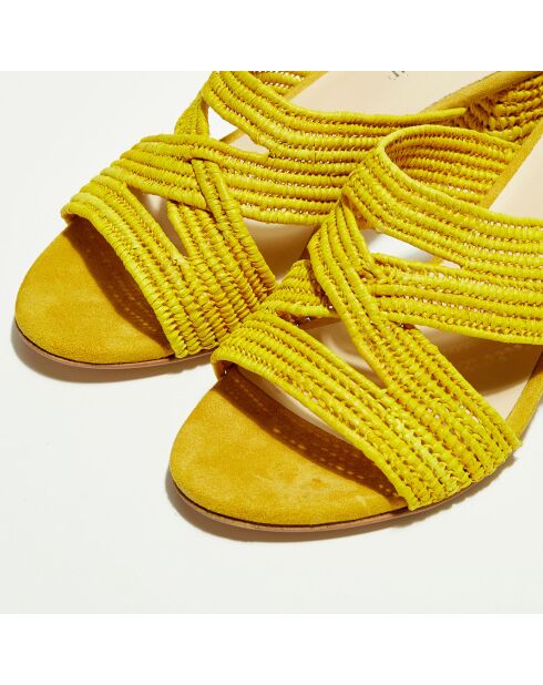 Gelbe Pantolette mit Raffia-Absatz - 5 cm Absatz