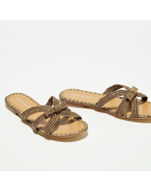 Pantoffeln Raffia in Khaki