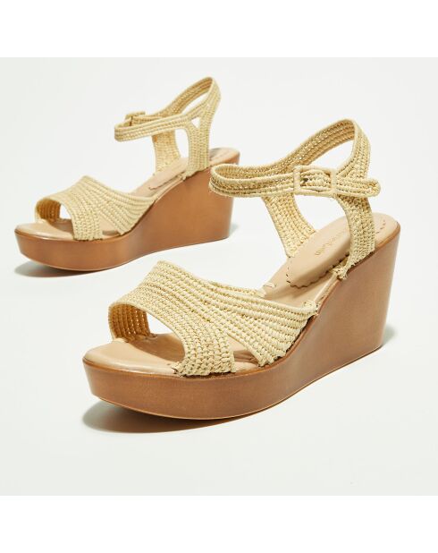 Sandalen mit Keilabsatz aus natürlichem Raffia — 5 cm Absatz