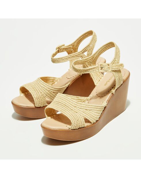 Sandalen mit Keilabsatz aus natürlichem Raffia — 5 cm Absatz