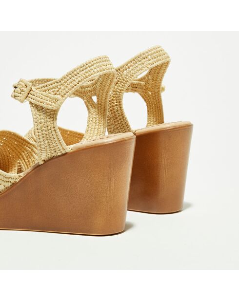 Sandalen mit Keilabsatz aus natürlichem Raffia — 5 cm Absatz