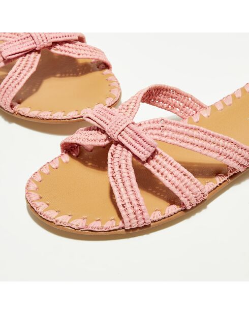 Roze pantoffels van raffia