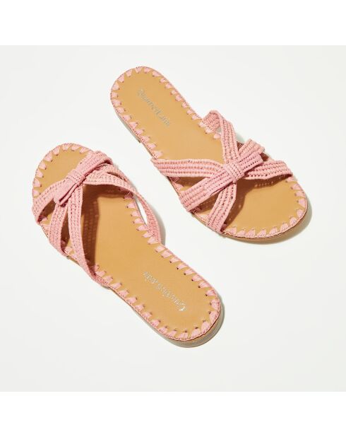 Roze pantoffels van raffia