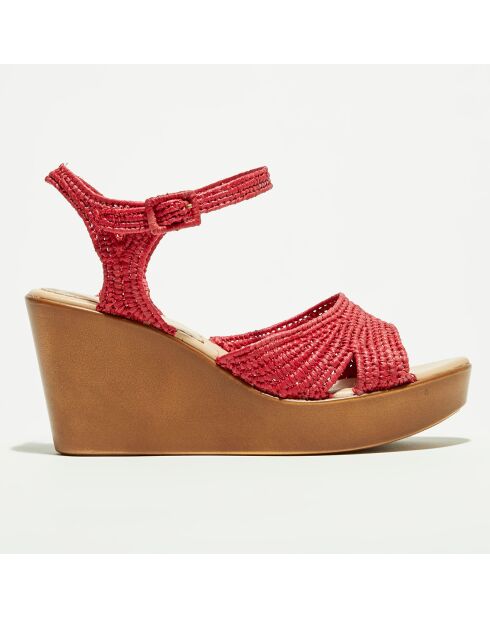 Rote Raffia-Keilsandalen - 5 cm Absatz