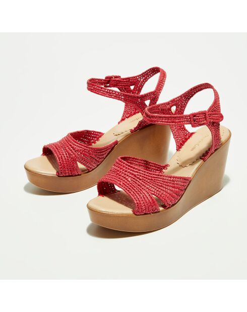 Rote Raffia-Keilsandalen - 5 cm Absatz