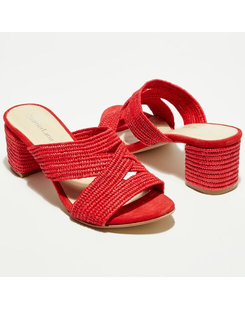Rote Pantolette mit Raffia-Absatz — 5 cm Absatz