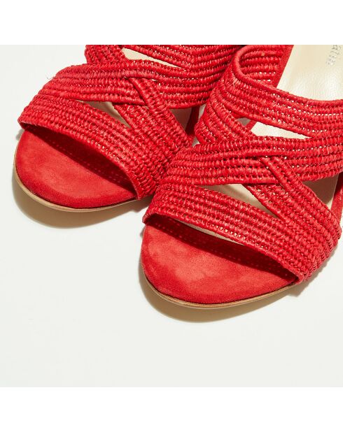 Rote Pantolette mit Raffia-Absatz — 5 cm Absatz