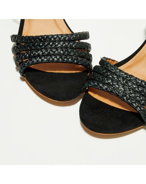 Schwarze Sandalen mit Raffia-Absatz - 5 cm Absatz