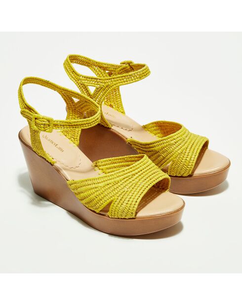 Gelbe Raffia-Keilsandalen - 5 cm Absatz
