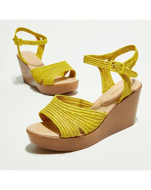 Gelbe Raffia-Keilsandalen - 5 cm Absatz