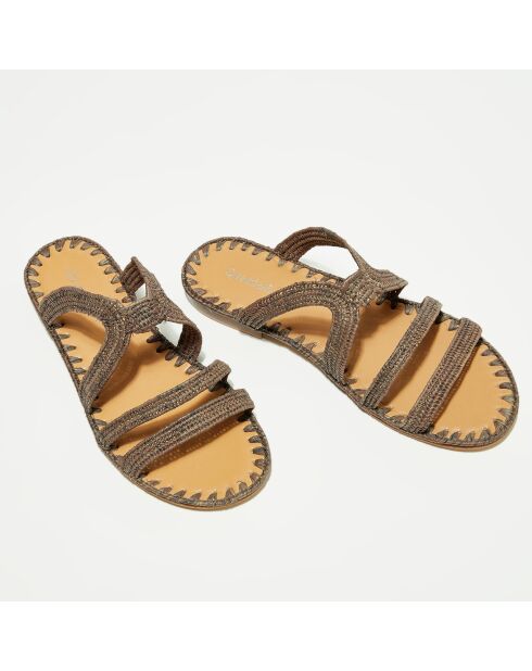 Pantoffeln Raffia in Khaki