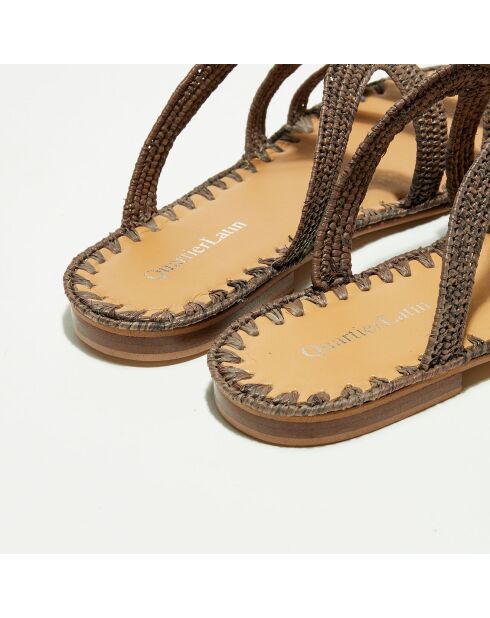 Pantoffeln Raffia in Khaki