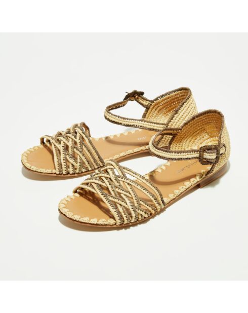 Sandali bassi in rafia naturale/kaki
