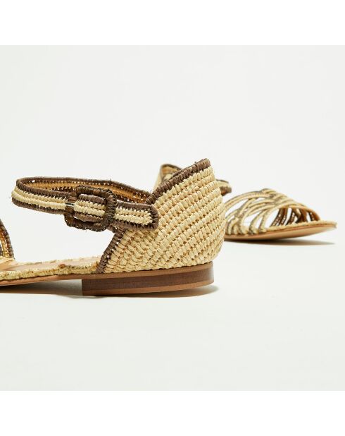 Sandali bassi in rafia naturale/kaki