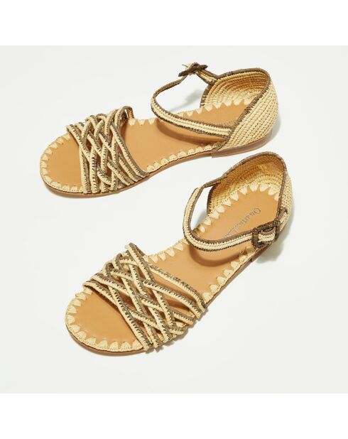 Sandali bassi in rafia naturale/kaki