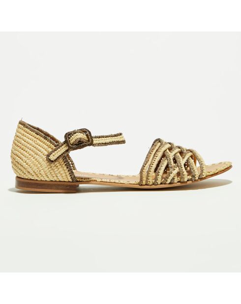 Sandali bassi in rafia naturale/kaki