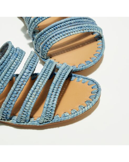 Blauwe muiltjes van raffia