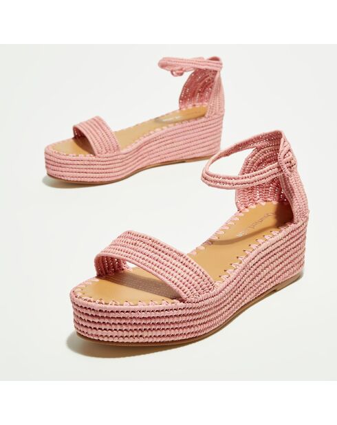 Rosafarbene Raffia Keilsandalen