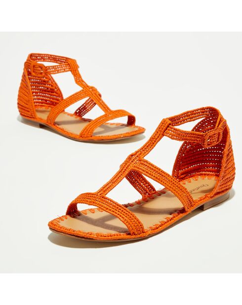 Oranje platte sandalen van Raffia
