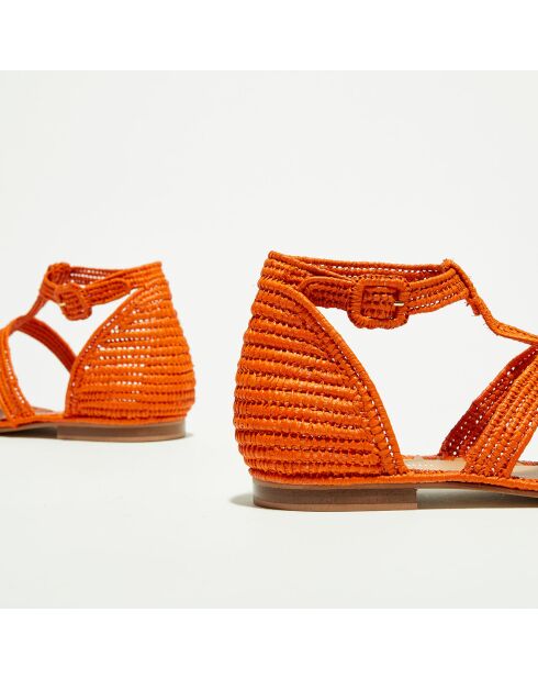 Oranje platte sandalen van Raffia