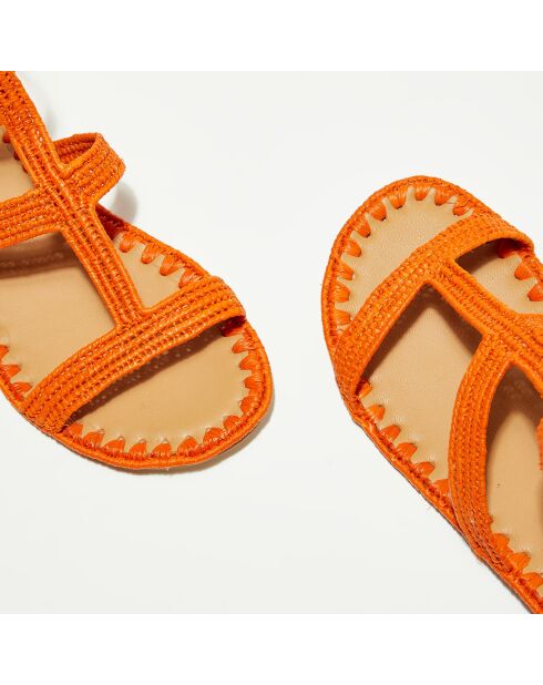 Oranje platte sandalen van Raffia