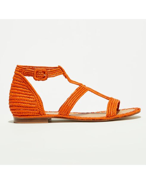 Oranje platte sandalen van Raffia