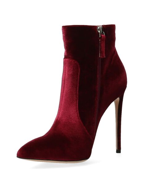 Bottines en Velours bordeaux - Talon 12 cm