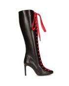 Cuissardes en Cuir noir/rouge - Talon 12 cm