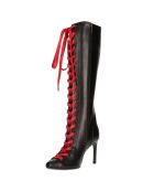 Cuissardes en Cuir noir/rouge - Talon 12 cm