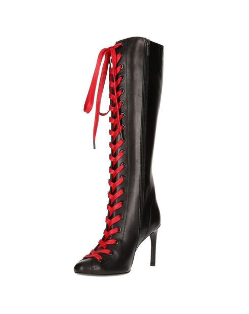 Cuissardes en Cuir noir/rouge - Talon 12 cm