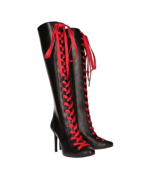 Cuissardes en Cuir noir/rouge - Talon 12 cm