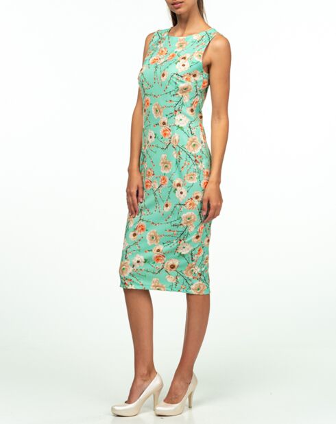 Robe Leah imprimé fleuri menthe/corail/beige